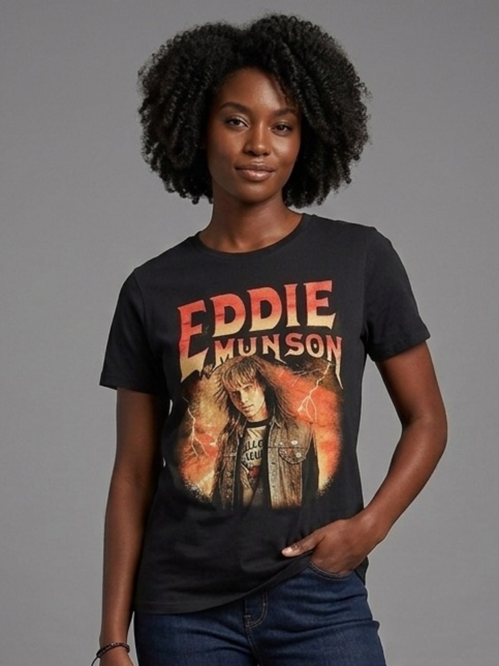 Stranger Things EDDIE MUNSON Graphic Tee S 17.5” p2p Black EUC